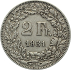 2 Franken 1931 B - Stempelriss Werseite 10 Uhr